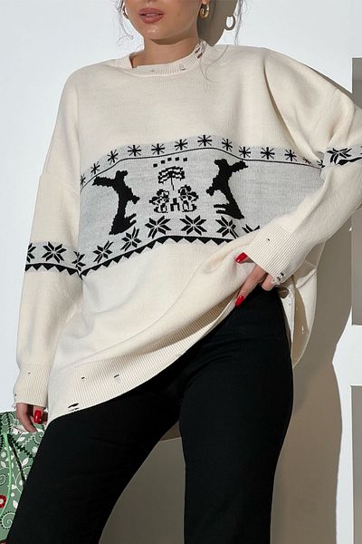 Seda Yalçın Atelier Ecru Crew Neck Figured Sweater