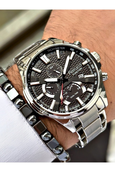 Ferrucci Silver Color Sports Stylish Design Men's Wrist Watch + BRACELET GIFT