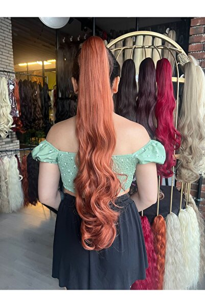 Suzan Peruk Postiş Tokalı Dalgalı At Kuyruğu - Bakır 80cm