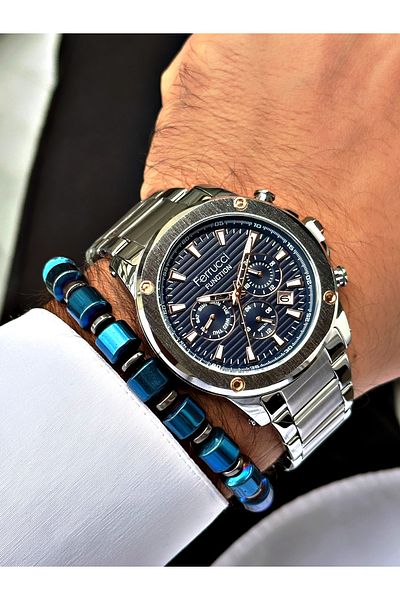 Ferrucci Silver Color Sports Model Steel Cord Men's Wrist Watch + BRACELET GIFT