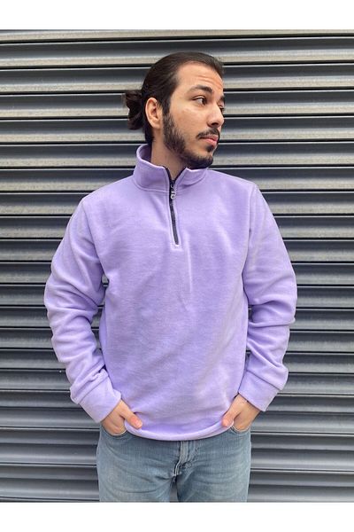 nacar çarşı UNISEX Anti-pilling Non-pilling Standard Fit Stand Collar HALF ZIPPER Cold-Proof SWEAT Fleece