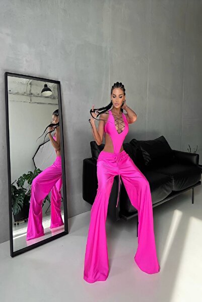 Fashiontayt Set de sus și de jos cu ochiuri din material satinat