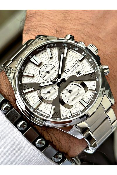 Ferrucci Silver Color Sports Stylish Design Men's Wrist Watch + BRACELET GIFT