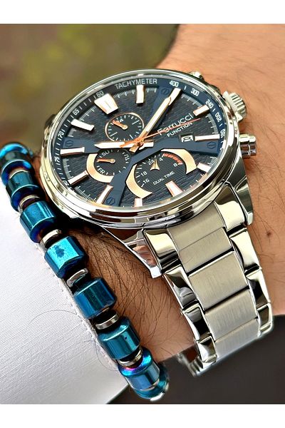 Ferrucci Silver Color Sports Stylish Design Men's Wrist Watch + BRACELET GIFT