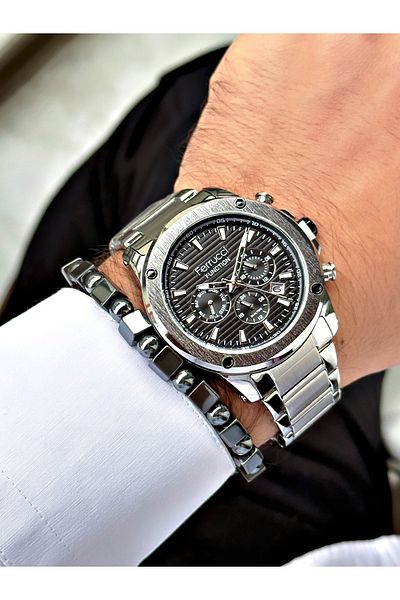 Ferrucci Silver Color Sports Model Steel Cord Men's Wrist Watch + BRACELET GIFT