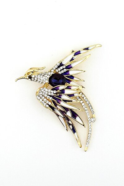 Solfera Zümrüdü Anka Kuşu Phoenix Beyaz Mor Zirkon Taşlı Broş RZ128