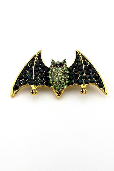 Solfera Yarasa Yeşil Zirkon Taşlı Yaka Süsü Rozet Broş RZ126