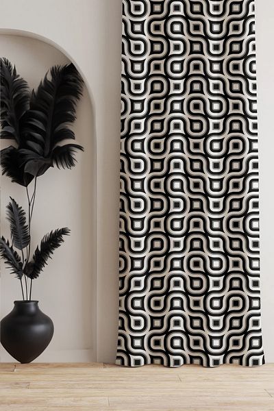 AYSHOME Ays Home Model geometric Cortina de fundal alb-negru.