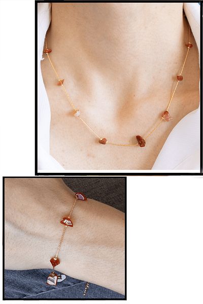 Tesbih Atölyesi Certified Red Jasper Stone Natural Stone Necklace Bracelet Set