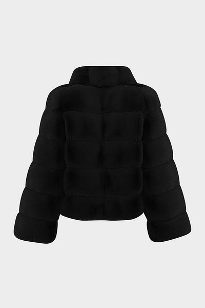 Açelya Okcu Premium Stand Collar Women's Rex Faux Fur Jacket