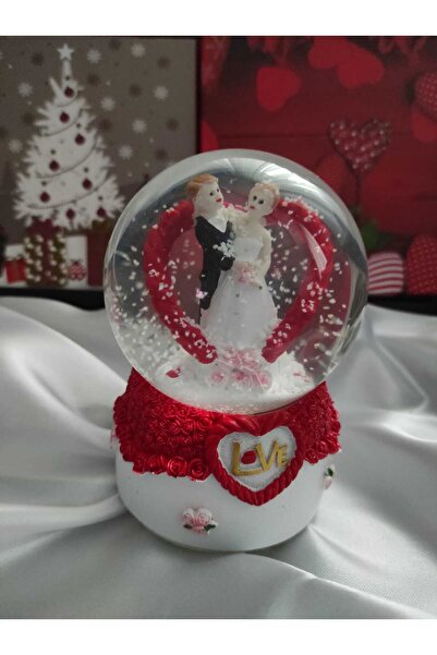 shopuyguntekno Love Gül Desenli Kalp Figürlü Kar Küresi Işıklı Müzikli Büyük ...