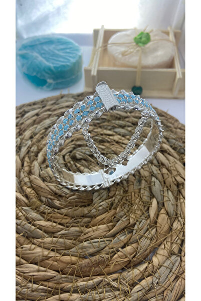 Midyat Artuklu Gümüşçülük Firüze Taşlı Gümüş Kelepçe Bilezik