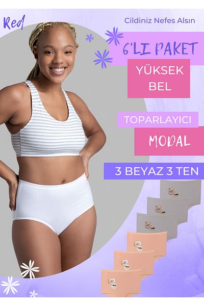 red iç giyim Ψηλόμεσο Belly Support Special Mold 6 Pack Modal εσώρουχα