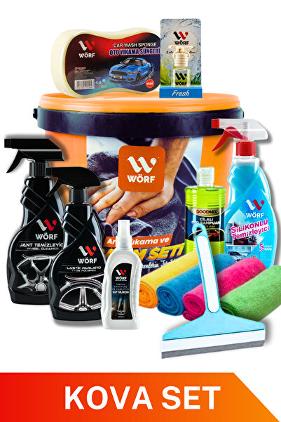 WÖRF Araç Yıkama Ve Bakım Seti 13'lü Full Oto Bakım Ve Temizlik Seti Kovalı Set