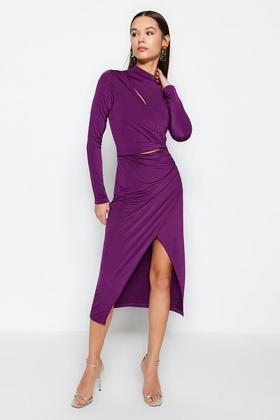 Trendyol Collection Rochie de seară elegantă, tricotată cu fereastră/decupaj, detaliată TPRAW24EL00143