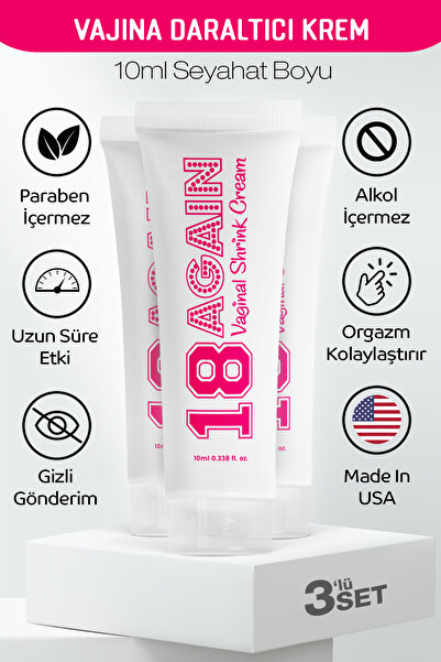 18 Again 3 Adet Vajina Daraltıcı Ekstra Etkili Daraltıcı Krem 10ml Avrupa'nın 1 Numarası