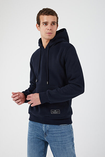 İçi Polarlı Regular Fit Standard Kesim Kanguru Cepli Basic Kapüşonlu Sweatshirt