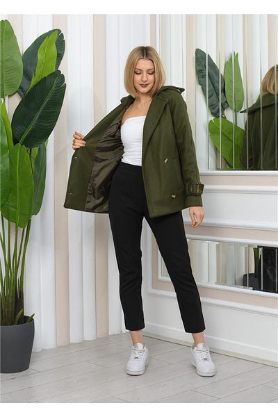 Nuseel New Season Double Breasted Collar Lining Detailed Short Stamp Coat