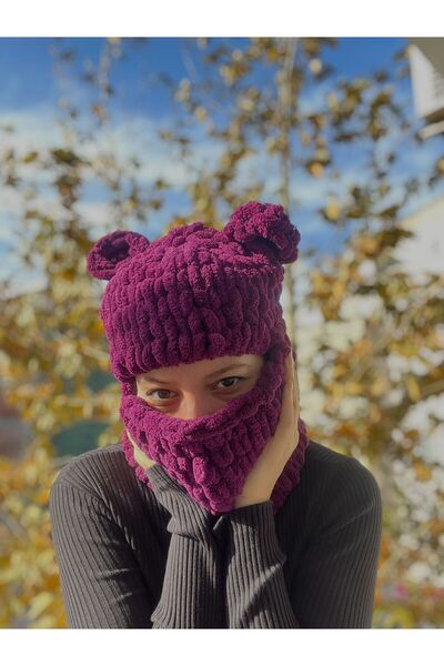 Novaglow Pălărie cu figurine de animale Puffy Beanie Mască pentru cap pentru ...