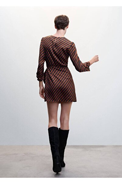 MANGO Woman Düğümlü Çizgili Elbise