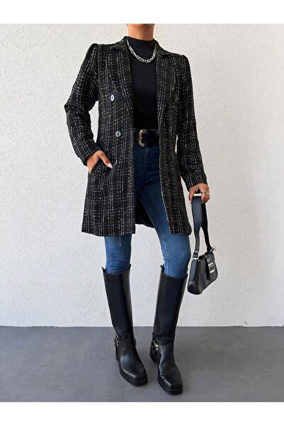 JESSE STORY سترة من القماش الأسود، سترة نسائية بتصميم