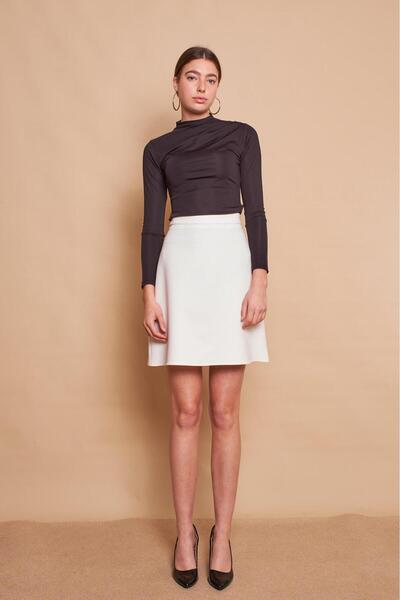 Up Shop Şampanya Renk Yüksek Bel Hafif Likralı Kumaş Çan Etek