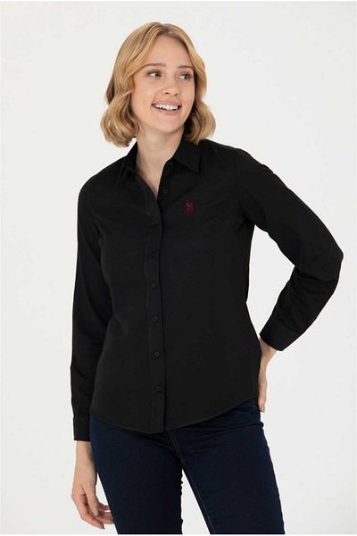 U.S. Polo Assn. Cămașă de bază neagră cu mânecă lungă de damă