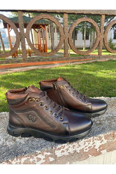 Pabuçhan Ayakkabı&Çanta 1001 Ανδρικές μπότες από γνήσιο δέρμα - Καφέ - 44