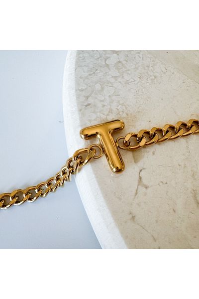 CHARMLUCKY Steel bombed letter T bracelet