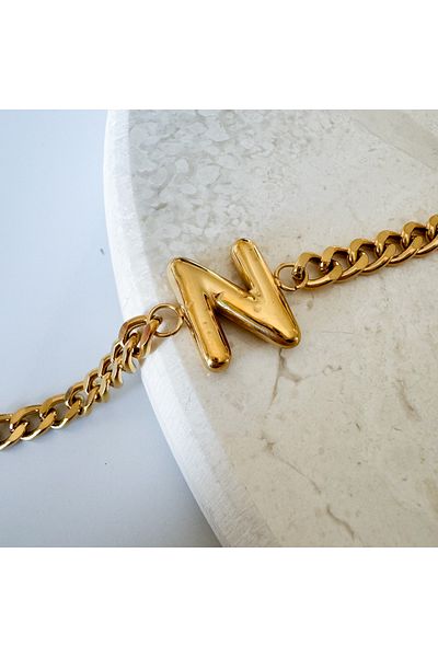 CHARMLUCKY Steel bombed letter N bracelet