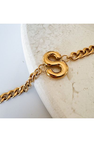 CHARMLUCKY Steel bombed letter S bracelet