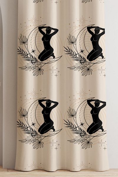 AYSHOME Ays Home Abstract Pattern Cream Black Background Curtain