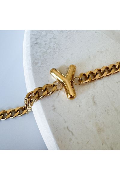 CHARMLUCKY Steel bombed letter Y bracelet