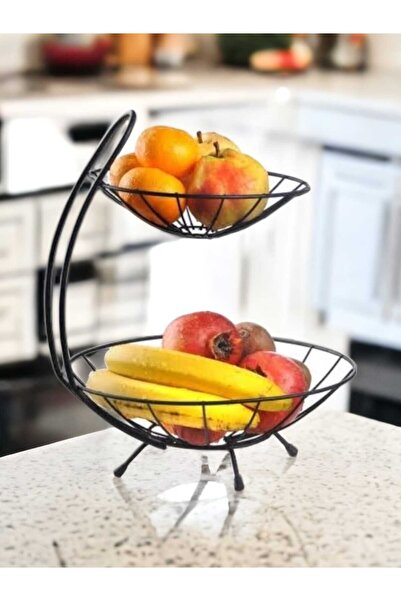 Genel Markalar Lüks 2 Katlı Paslanmaz Metal Meyvelik Sebzelik Sunum Tabağı Si...