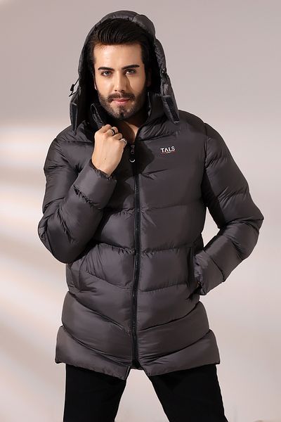Talsmoda TALS FASHION ΓΚΡΙ-ΑΝΘΡΑΚΙΤΙΚΟ ΧΡΩΜΑ ΜΑΚΡΥ ΘΕΡΜΙΚΟ ΠΑΛΤΟ ΜΕ κουκούλα MICRO GEL