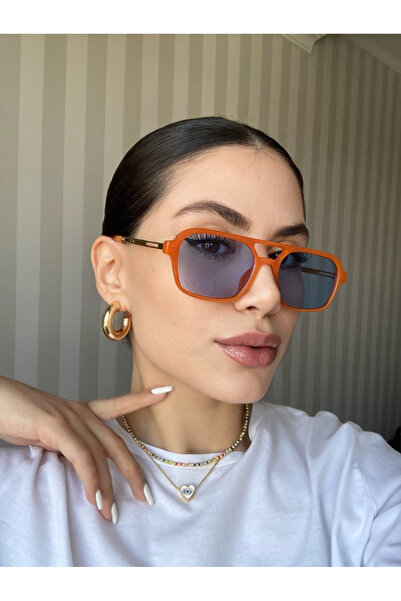 MOONMEE Chen Güneş Gözlüğü - Unisex Güneş Gözlüğü Turuncu/Mavi UV400 Korumalı