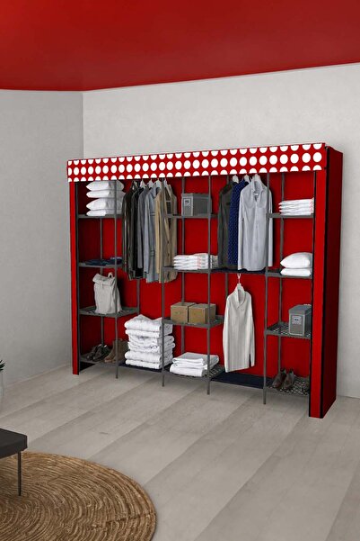 CimriKese Plastik Raflı 3 Askılı Mobilya Portatif Gardrop Geniş Hacimli Bez Dolap