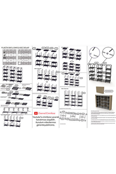 CimriKese Plastik Raflı 3 Askılı Mobilya Portatif Gardrop Geniş Hacimli Bez Dolap