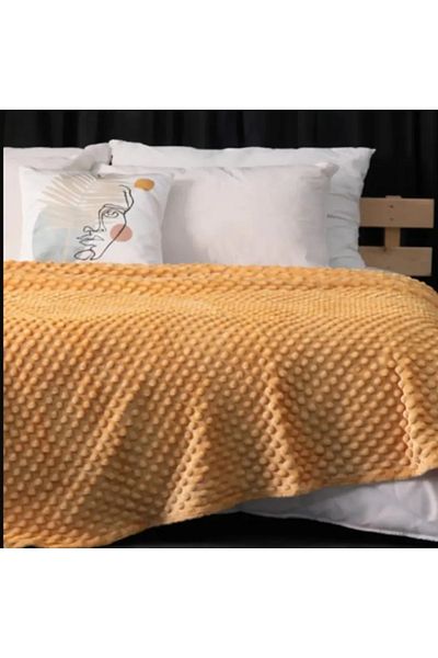 KÜBRAHOME'S Mink welsoft chickpea blanket mustard