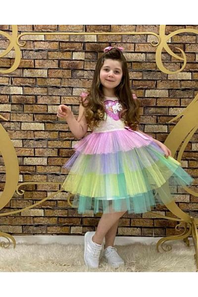 esmacamoda Unicorn Patterned Children's Dress