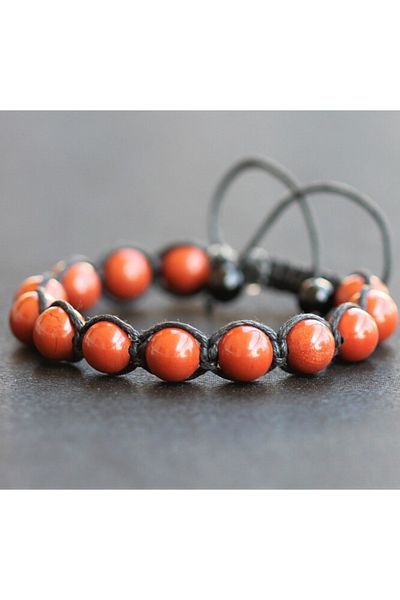 NBS Beautiful Naturel Stones سوار جاسبر أحمر محبوك للجنسين من الحجر الطبيعي 8 ملم