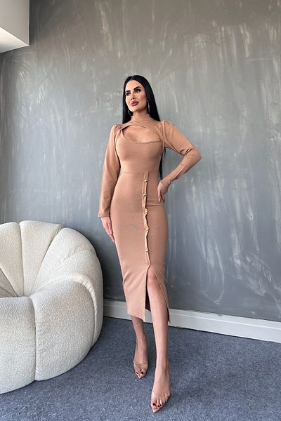 LİLA İSTANBUL Плетена рокля с цепка и детайлно деколте