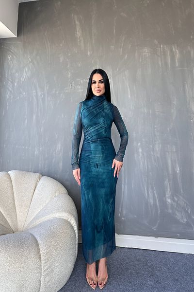LİLA İSTANBUL Rochie din șifon, cu modele proprii, cu gât