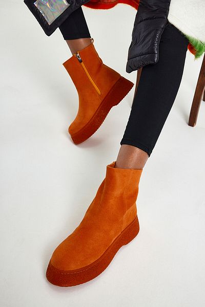 Tonny Black Women's Orange Suede Comfortable Fit Zippered Suede Boots