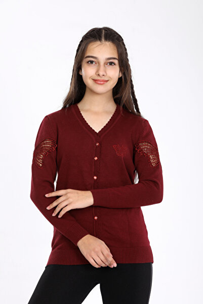 Rain Life Kız Çocuk Kolu Kelebek Dantelli Düğmeli Pamuk Triko Hırka