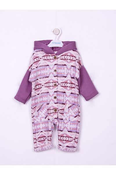 Aydodo Lilac Ethnic Pattern Hooded Baby Jumpsuit