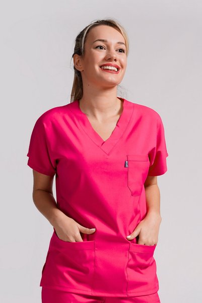 Class Üniforma Single Top Fuchsia Lycra Unisex Medical Nurse and Doctor Uniform Surgical Clothing