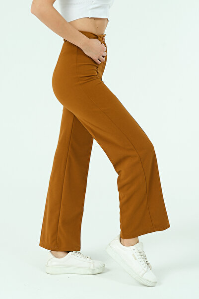 modazoom Жіночі коричневі зимові брюки з високою талією та швами спереду