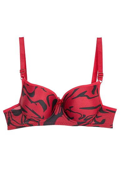 Rare White Women's Red Dalmatian Patterned Padded Underwire Adjustable Strap Bra