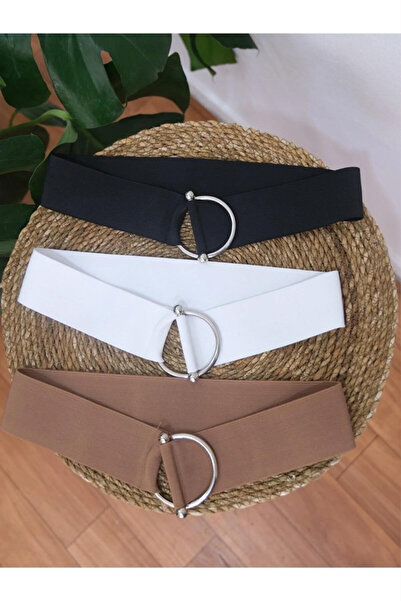 LİA KEMER 3'lü Kadın Lastikli Siyah Beyaz Taba Korse Kemer